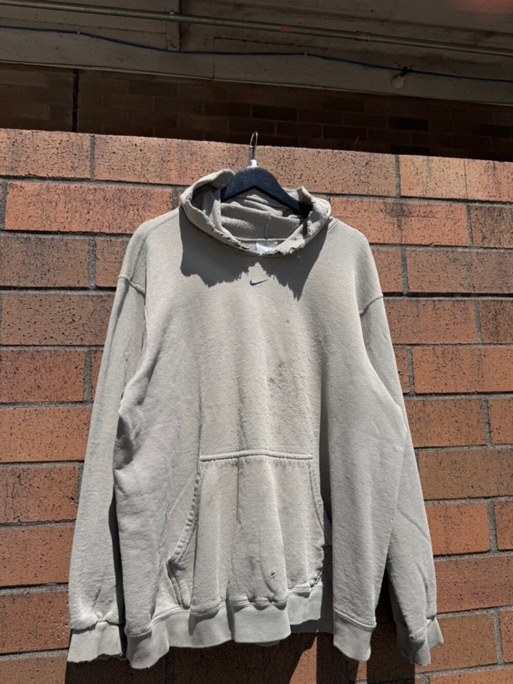 Y2K Nike Olive Green Navy Blue Thrashed Vintage Center Swoosh Sweatshirt Hoodie